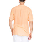 Resort Short Sleeve Embroidered Henley Shirt // Peach (S)