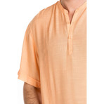 Resort Short Sleeve Embroidered Henley Shirt // Peach (L)