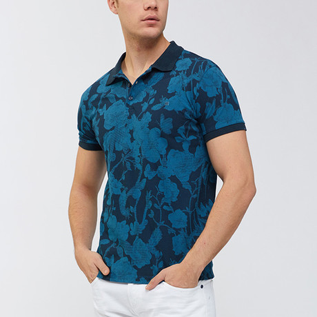 Floral Polo Shirt // Indigo (XS)