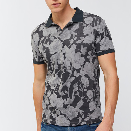 Floral Print Polo Shirt // Anthracite (XS)