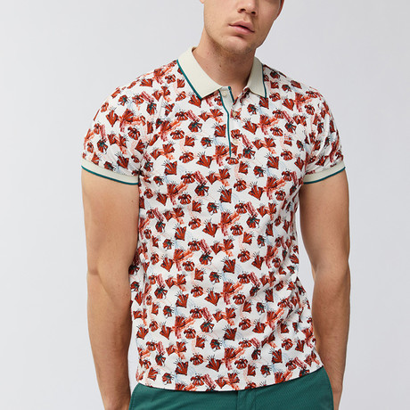 Brushstroke Floral Polo Shirt // Brick Red (XS)