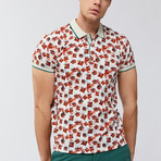 Brushstroke Floral Polo Shirt // Brick Red (L)