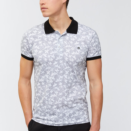 Leaf Print Polo Shirt // Black (XS)