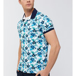 Hawaiian Print Polo Shirt // Blue (L)