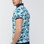 Hawaiian Print Polo Shirt // Blue (L)