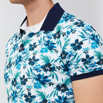 Hawaiian Print Polo Shirt // Blue (L)