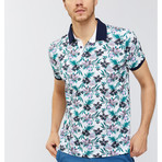 Hawaiian Print Polo Shirt // Lilac (M)