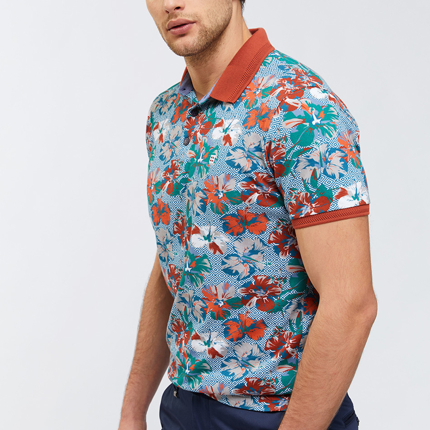 Hawaiian Print Polo Shirt // Brick Red (XS) - Avva - Touch of Modern