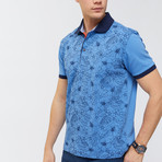 Monochrome Hawaiian Print Polo Shirt // Blue (XS)