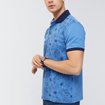 Monochrome Hawaiian Print Polo Shirt // Blue (XS)