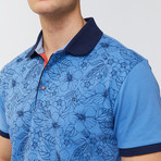 Monochrome Hawaiian Print Polo Shirt // Blue (XS)