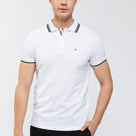 Solid Polo Shirt + Collar Trim // White (XS)