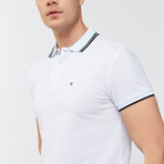 Solid Polo Shirt + Collar Trim // White (XL)