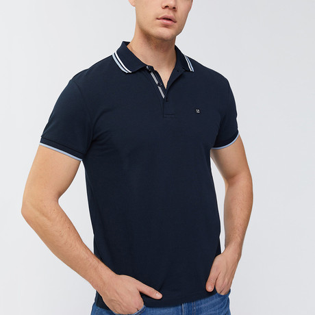 Solid Polo Shirt + Collar Trim // Navy Blue (XS)