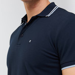 Solid Polo Shirt + Collar Trim // Navy Blue (2XL)