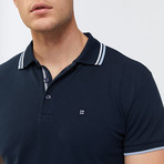 Solid Polo Shirt + Collar Trim // Navy Blue (2XL)