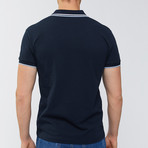 Solid Polo Shirt + Collar Trim // Navy Blue (2XL)