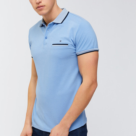 Solid Polo Shirt + Collar Trim // Blue (XS)