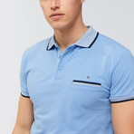 Solid Polo Shirt + Collar Trim // Blue (XL)