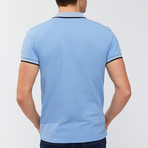 Solid Polo Shirt + Collar Trim // Blue (XL)