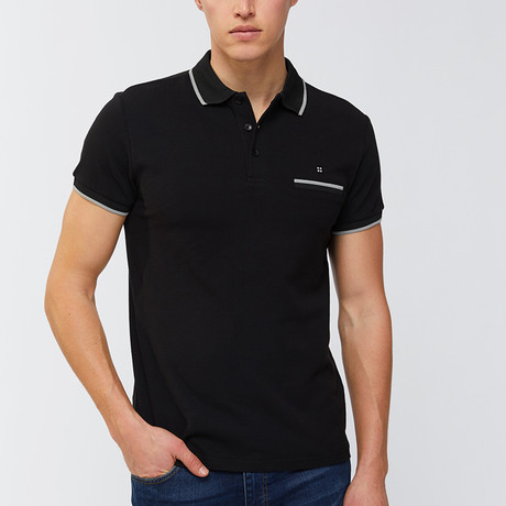 Solid Polo Shirt + Collar Trim // Black (XS)