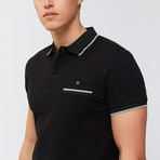 Solid Polo Shirt + Collar Trim // Black (M)