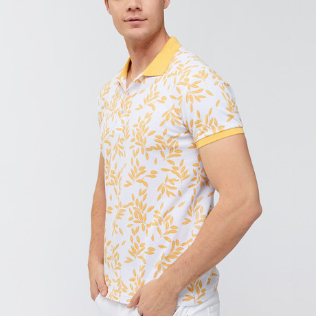 Leaf Print Polo Shirt // Yellow (XS)