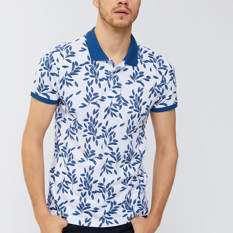 Leaf Print Polo Shirt // Indigo (XS)