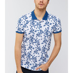 Leaf Print Polo Shirt // Indigo (XL)