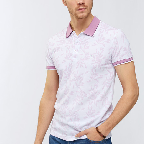 Leaf Print Polo Shirt // Pink (XS)