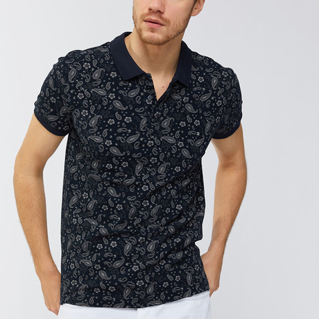 Paisley Polo Shirt // Navy Blue (XS)