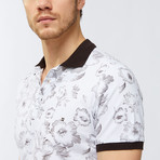 Floral Outline Polo Shirt // White (S)