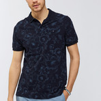 Floral Outline Polo Shirt // Navy Blue (3XL)