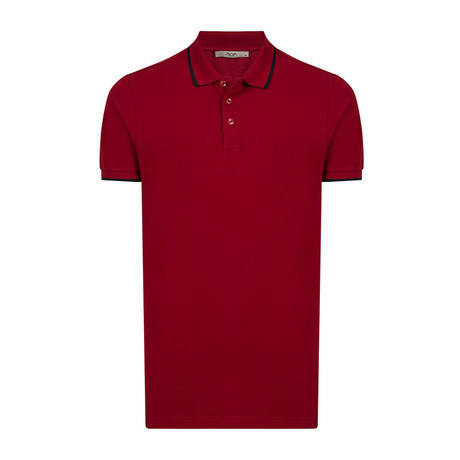 Solid Polo Shirt + Collar Trim // Claret Red (XS)