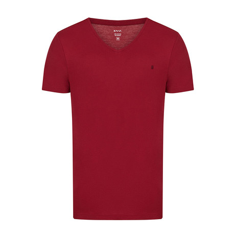 Solid V-Neck T-Shirt // Claret Red (XS)