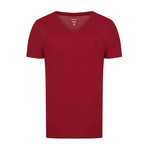 Solid V-Neck T-Shirt // Claret Red (3XL)