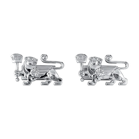 18K White Gold Lioness Cuff Links