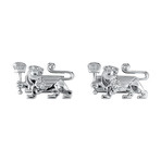 18K White Gold Lioness Cuff Links