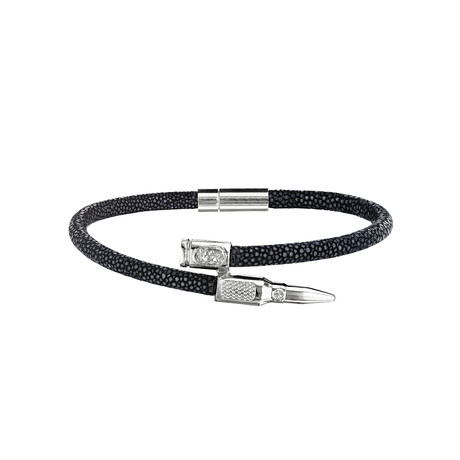 Black Stingray Bracelet + Silver Bullet (7.5")