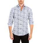 Conway Long-Sleeve Button-Up Shirt // White + Blue (L)