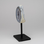 Natural Banded Agate Geode on Stand // Blue + White