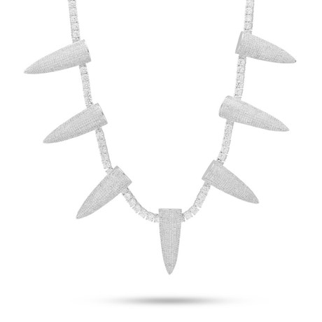 Multi-Saber Tooth Statement Necklace // 14K White Gold Plated