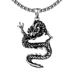 Oriental Dragon Curved Pendant Necklace // Stainless Steel