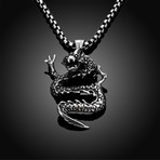 Oriental Dragon Curved Pendant Necklace // Stainless Steel