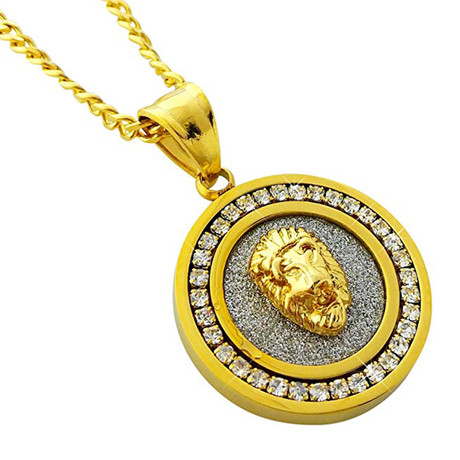 Lionhead Circular Pendant Necklace // 14K Gold Plated