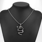 Oriental Dragon Curved Pendant Necklace // Stainless Steel