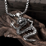 Oriental Dragon Curved Pendant Necklace // Stainless Steel