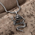 Oriental Dragon Curved Pendant Necklace // Stainless Steel