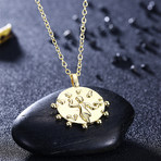 Aztec Circular Pendant Necklace // 14K Gold Plated