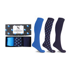 XTF Perfect Gift Compression Socks // 3-Pairs // Blue (Small / Medium)